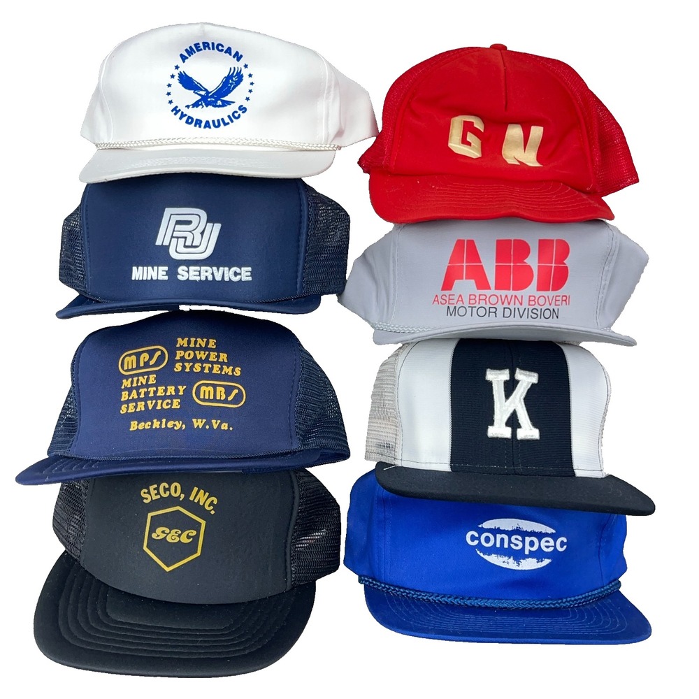 Vintage Trucker Hat Lot Snapback Cap 80s 90s Patch USA Advertising Logo Rope AE3